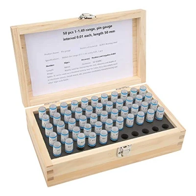 Image of Pin Gage Set, 50pcs Plug Set 0.001mm Tolerance Bearing Steel Precision Tool 1 1.49mm Hardness 58 63HRC with Wooden Box
