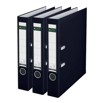 Image of Leitz Lever Arch File, Black, Plastic, A4, 50 mm spine, Pack 3, 310345195