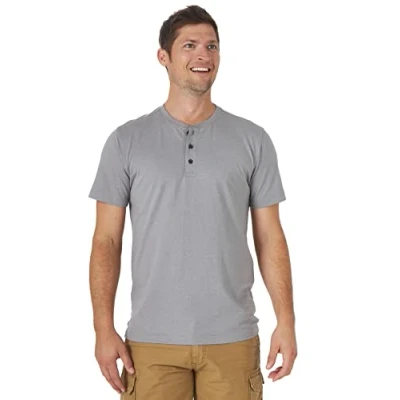 Image of Wrangler Authentics Men&#039;s Short Sleeve Henley Tee Shirt, Frost Gray Heather, XL