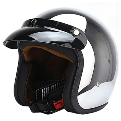 Image of Motorbike 3/4 Open Face Jet Helmet ECE Approved Motorcycle Half Vintage Mirror Silver Scooter Retro Moped Moto Crash Helmets A,S=55 56CM