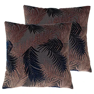 Image of Paoletti Palm Grove Feather Filled Cushions (Twin Pack), Blush/Navy, 50 x 50cm