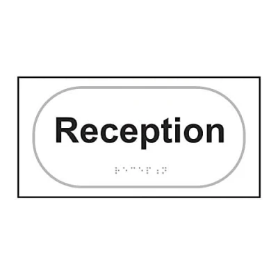 Image of Reception Braille Sign, Self Adhesive Tactile, White (300mm x 150mm)