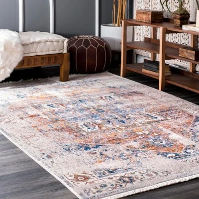 Image of nuLOOM Harriet Vintage Medallion Fringe Accent Rug, 2&quot; x 3&quot;, Ivory