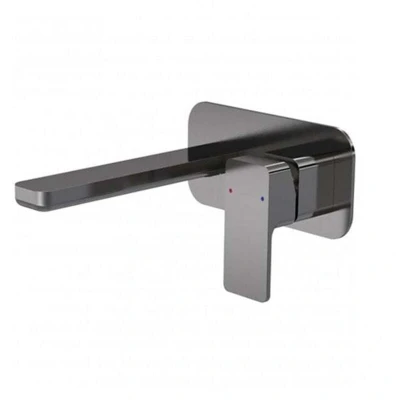 Image of Aquari Quadro Brushed Pewter Wall Mounted Basin Mixer Tap with Plate