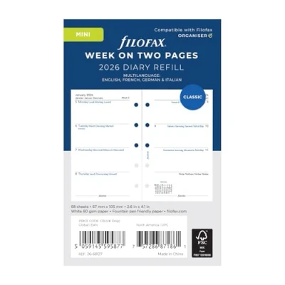 Image of Filofax Mini week on two pages 4 language 2026 diary 26 68127