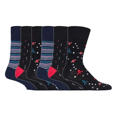 Image of Gentle Grip NEW: 6 Pairs Men&#039;s No Elastic Socks 11 uk, 39 45 eur (MGG548 Space/Stars)