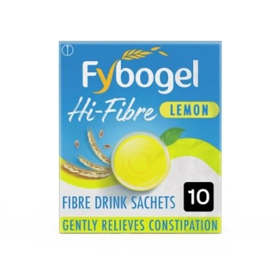 Image of Fybogel Hi Fibre, Lemon, 10 Sachets, Ispaghula Husk, Constipation Relief, Maintains Regularity, Fibre Supplement, Works Naturally, Fast Effective Laxative, Laxatives, Digestion and Nausea