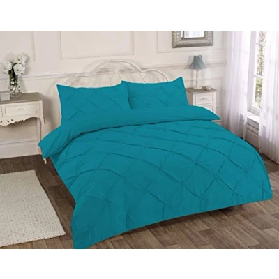 Image of EGYPTO Pollycotton Diamond Pintuck Design Bedding Duvet Cover Set Comforter with Pillowcases (King, Teal)
