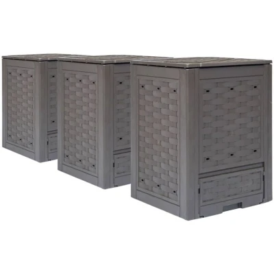 Image of vidaXL Garden Composters 3 pcs Brown 60x60x83 cm 900 L Plastic Rattan