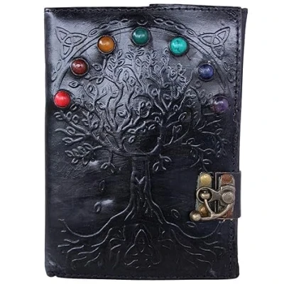 Image of OVERDOSE Deckle Seven Stone Leather Tree Journal Vintage Travel for Men &amp; Women Sketch Writing Diary Sketchbook Book of Shadows Handmade Edge Paper 5 x 7 inches 12 17 cm A6