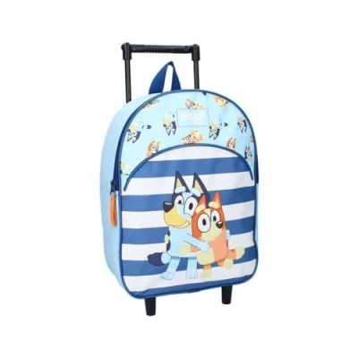 Image of mybagstory Children&#039;s Trolley Backpack Bluey Blue Child School Kindergarten Daycare Boy 33 cm Adjustable Straps Wheels Gift Idea, Blue, Enfant, Classic