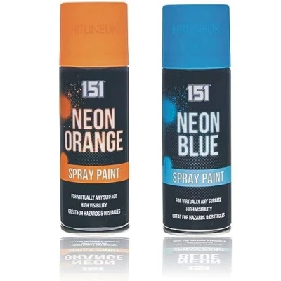 Image of HitlineUK 2 CANS OF FLUORESCENT 151 NEON spray can paint 200 ml graffiti extra bright orange blue