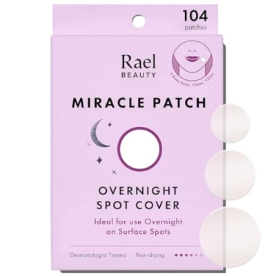 Image of Rael Pimple Patches, Miracle Overnight Spot Cover Korean Skincare, Hydrocolloid Acne Patch, Thicker &amp; Extra Adhesion, 3 Sizes (104 Count)
