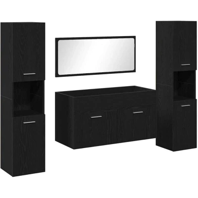 Image of vidaXL 4 Piece Bathroom Furniture Set Black Oak Engineered Wood