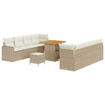Image of vidaXL 11 Piece Garden Sofa Set with Cushions Beige Poly Rattan Acacia