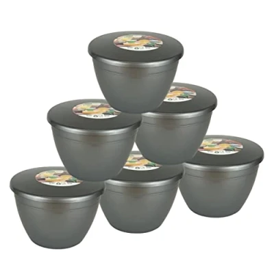 Image of Just Pudding Basins Silver Coloured 1 Pint 570ml Plastic Basin Bowl and Clip on Lid (6 Pack)