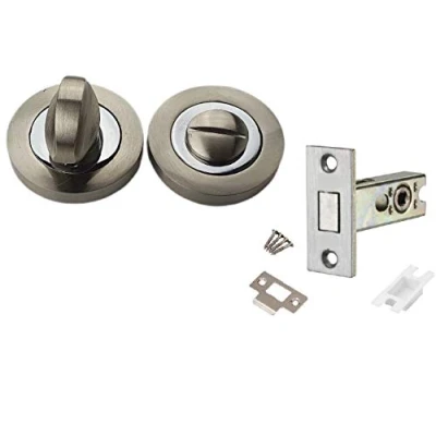 Image of Duo Finish Chrome and Satin Nickel Turn &amp; Release with Dead Bolt Set for Bathroom WC, Loo Toilet Door Thumb Twist Golden Grace