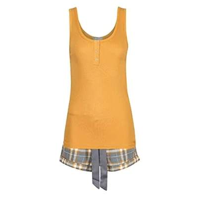 Image of Ladies Short Pyjamas EX N3W L00K RRP £15 Gold Vest Check Shorts Night WEAR PJS