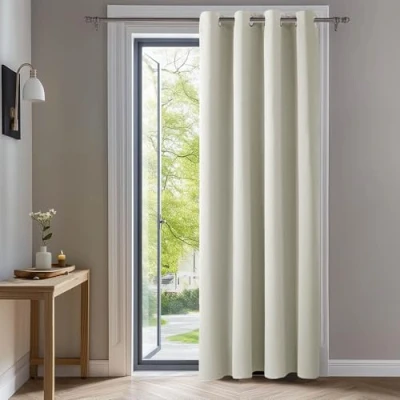 Image of Deconovo Solid Window Treatment Panels Ring Top Curtain Thermal Insulated Eyelet Blackout for Living Room W55 x L102 Inch Light Beige 1 Panel