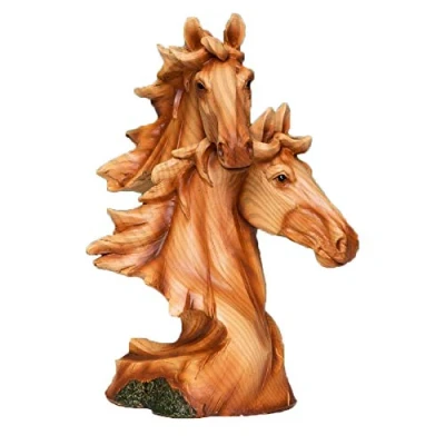 Image of Widdle Celebrations Wood Effect Resin Statue Ornament Figurine by Naturecraft Two Horse Heads 18cm