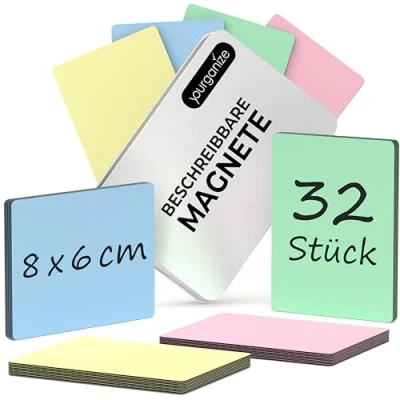 Image of YOURGANIZE® 32 Writable Magnets 8 x 6 cm (L), 4 Colors Whiteboard Rewritable for Refrigerator, Whiteboard, Scrum &amp; Kanban