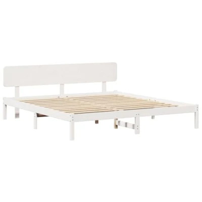 Image of vidaXL Bed Frame with Headboard White 180x200 cm Solid Pine Wood