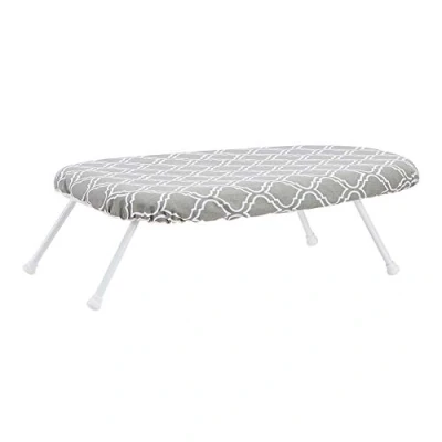 Image of Amazon Basics Tabletop Ironing Board with Folding Legs Trellis Removable Cover, Chevron, 60 x 36 18 cm
