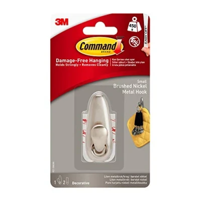 Image of Command FC11 BN Small Brushed Nickel Hooks with Strips (Pack of 2, 1 Hook and 2 Adhesive Each)