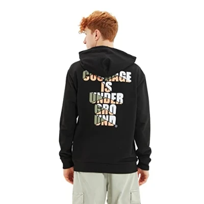 Image of Trendyol Men&#039;s Hood Plain Regular Sweatshirt, Black, L UK