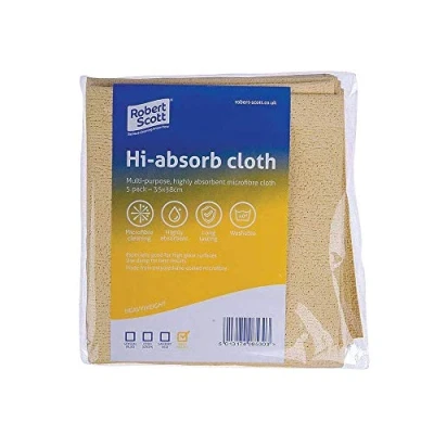 Image of HI Absorb Microfibre Cloth, 38cm x 35cm, Yellow, Pack of 5