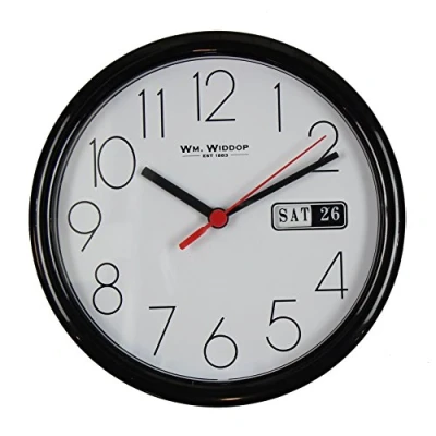 Image of Wm.Widdop Day/Date Wall Clk Black Case White Dial 8.5&quot;Rnd