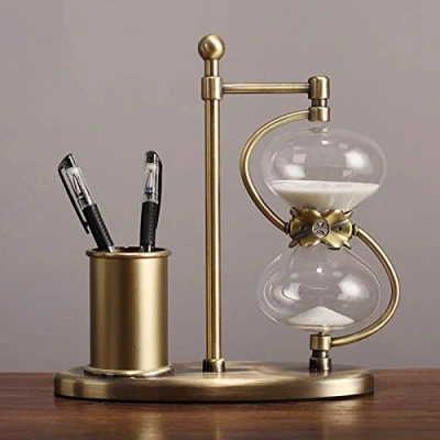 Image of Pen Holder Vintage Metal Hourglass 360 Rotating Large Antique Sand Clock Brass tone Glass Timer 15 Minutes / 30 60 Minutes，education Creative Toy Office Home Decor Gifts
