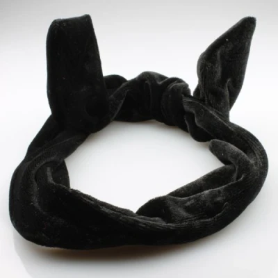 Image of Hair Accessories Wired Headband Velvet Satin Look Head Scarf Vintage Retro Wire Hairband Headwrap[Black]