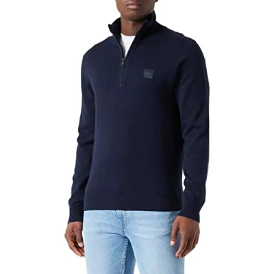 Image of BOSS Mens Kanobix Zip Neck Knitted Sweater in Cotton and Cashmere