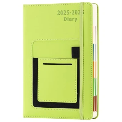 Image of Academic Diary 2025 2026, 2026 A5 Page a Day from July to June 2026,Mid Year Planner with Colorful Monthly Tab,Front/Inner Pocket,Elastic Closure (Green)