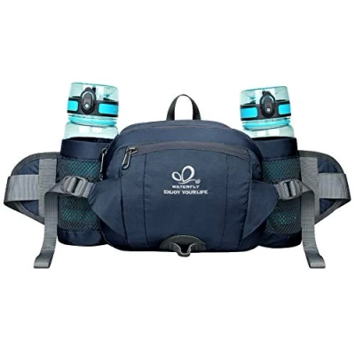 Image of WATERFLY Hiking Waist Pack Bum Bag with Bottle Holder Running for Camping Climbing Travel Cycling and Dog Walking (Dark Blue)