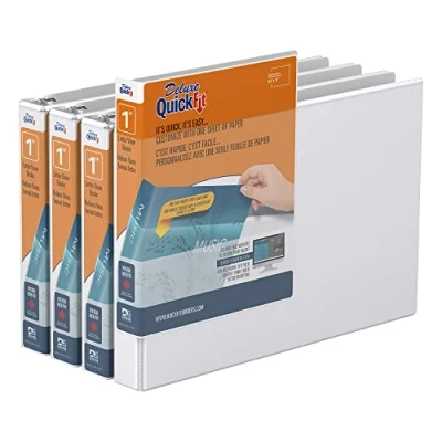 Image of QuickFit Heavy Duty Landscape 3 Ring Binder, Round Ring, 8 1/2 Inches by 11 Inches, 1 Inch, White, Pack of 4