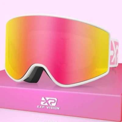 Image of EXP VISION Parent child Ski Goggles Set, Anti Fog Snow 100% UV Protection OTG Snowboard Glasses for Men, Women, Youth, kids (Adult Pink)