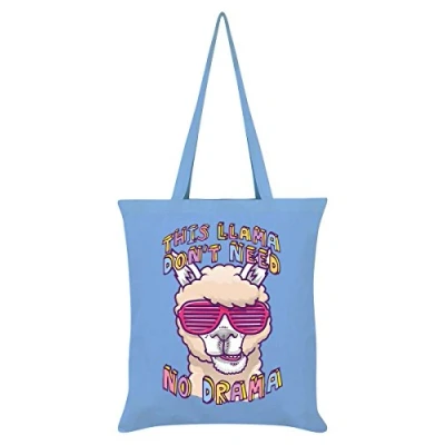 Image of Grindstore This Llama Don&#039;t Need No Drama Tote Bag Sky Blue 38 x 42cm