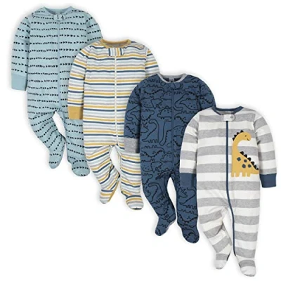 Image of Gerber Baby Boys&#039; 4 Pack Sleep &#039;N Play Footie Toddler Sleepers, Dinosaur Blue, 6 9 Months