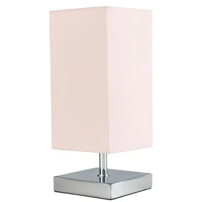 Image of Modern Square Polished Chrome Touch Table Lamp with a Pink Shade