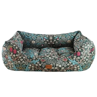 Image of Rosewood x Morris &amp; Co. Blackthorn Box Bed for Dogs, Large Dog Bed, Green, Padded Sides, Non Slip Base, Washable, Luxury William Print