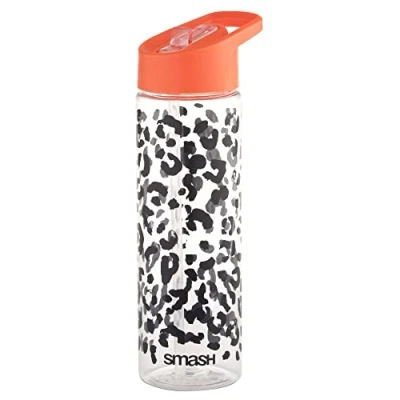 Image of Smash Sipper Water Bottle with Straw 700m Black/Coral Leapard Print Design