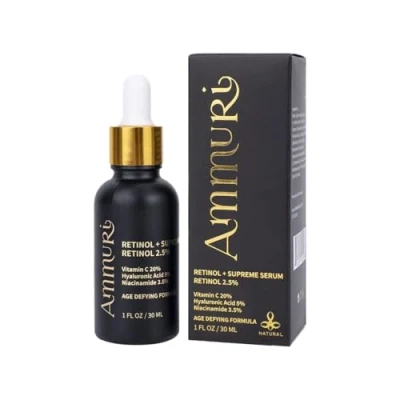Image of Ammuri Retinol 2.5% Face Serum Anti Aging &amp; Skin Repair with Hyaluronic Acid, Vitamin C E Collagen Boost for Fine Lines, Wrinkles, Acne Scars Dark Circles 30ml