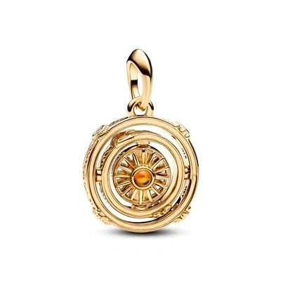 Image of Pandora Project House spinning Astrolabe 14k gold plated dangle with honey coloured crystal and clear cubic zirconia