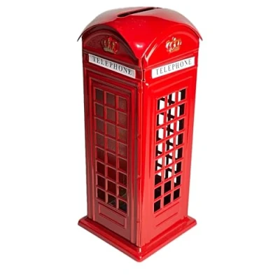 Image of LILAJ Large Classic Red Telephone Booth Money Box, Metal Piggy Bank Home Decoration, Souvenir, Keepsake, British Collectible Travel Memento Thoughtful Gift, Iconic London Landmark Safe with Coin Slot