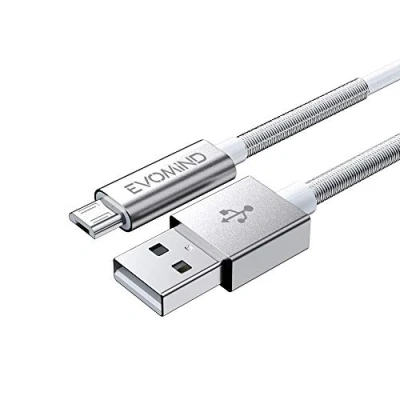 Image of EVOMIND Micro USB Cable 2M Fast Charge and Data Sync compatible with Samsung Galaxy S7/6/ A10/ J, PS4/Xbox One Controller, other MicroUSB Devices White