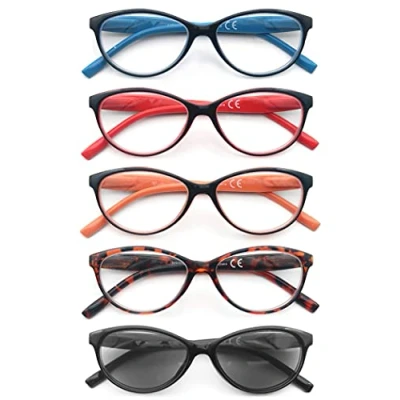 Image of HEEYYOK Reading Glasses Women Men 5 Pack,Eyeglasses Cateye Comfortable Spring Hinges Flexible,Stylish Lgithweight for Reading,Including Pouch Sun Readers