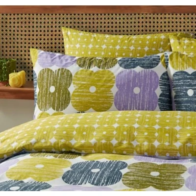 Image of Orla Kiely Bedding Textured Flower 100% Cotton Duvet Cover Set Lilac/Moss (Single (137cm x 200cm))