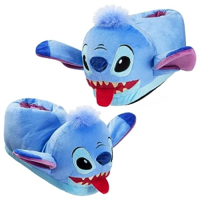 Image of Disney Stitch Slippers Kids 3D Fluffy Baby Yoda Children Warm Size 11 2 Non Slip House Shoes Gifts for (Blue Stitch, 12.5/13 UK)